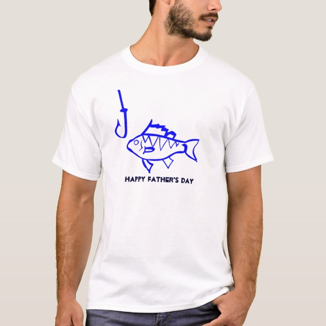 Blåfisk med fiske krok Lycklig Fars dag T-shirt (Framsida)