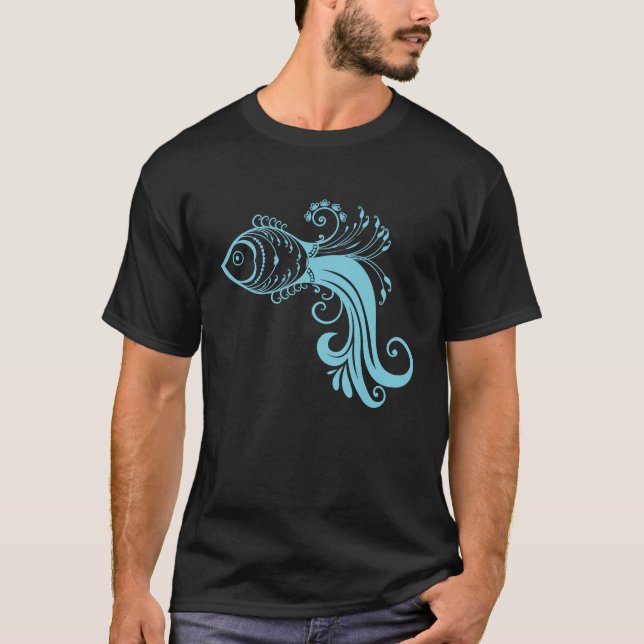 Blåfisk Mönster T Shirt (Framsida)