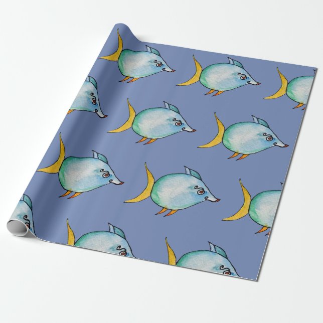 Blåfisk Presentpapper (Utrullad)