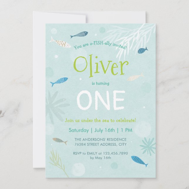 Blåfiskekort Barns födelsedag Party Inbjudningar (Framsida)