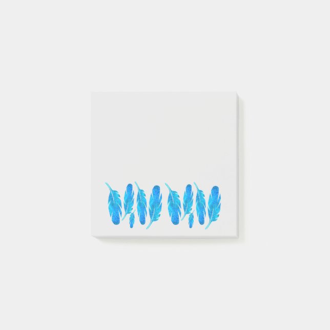 Blåfjädrar, blått och grått post-it block (Framsida)