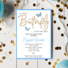 Blåfjäril och Glitter Baby Shower-inbjudan Inbjudningar