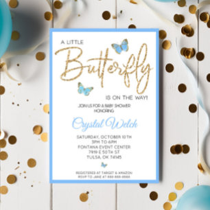 Blåfjäril och Glitter Baby Shower-inbjudan Inbjudningar