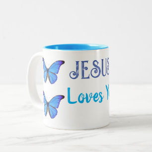 Blåfjärilar Jesus kärlek du Två-Tonad Mugg