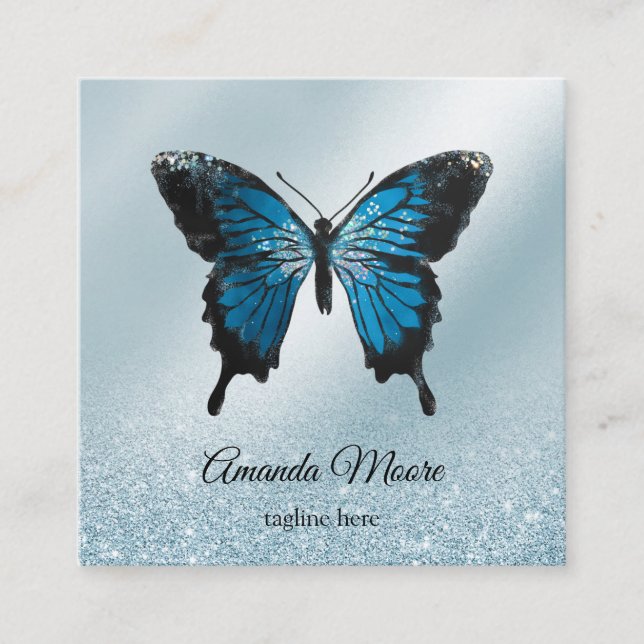 Blåfjärilsbussterapeuter holograph squa fyrkantigt visitkort (Framsida)