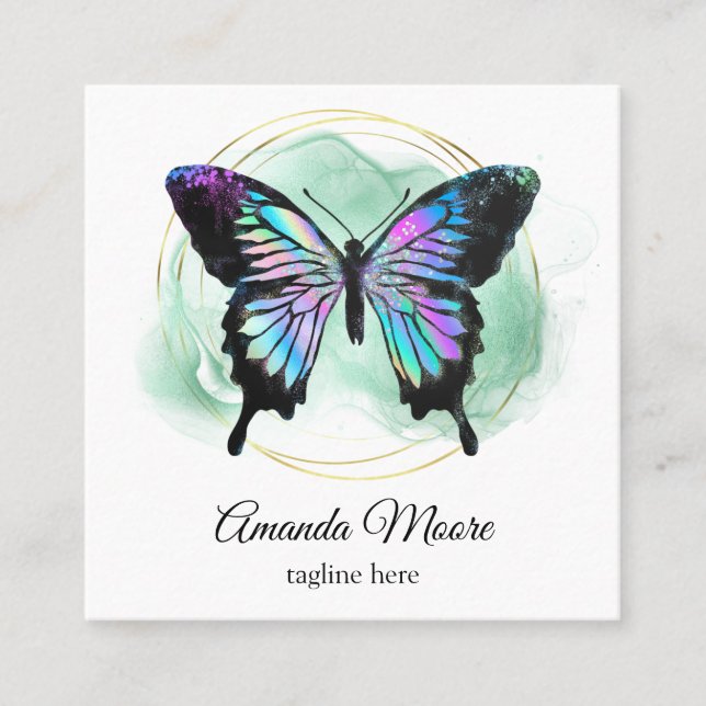 Blåfjärilsbussterapeuter holograph squa fyrkantigt visitkort (Framsida)