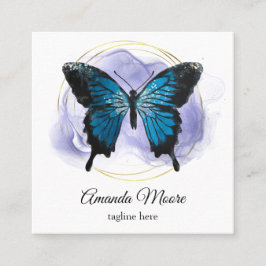 Blåfjärilsbussterapeuter holograph squa fyrkantigt visitkort