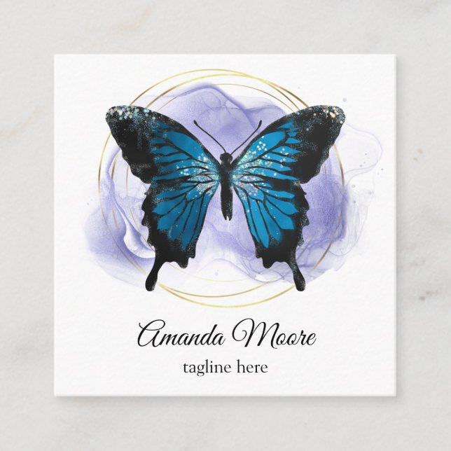 Blåfjärilsbussterapeuter holograph squa fyrkantigt visitkort (Framsida)