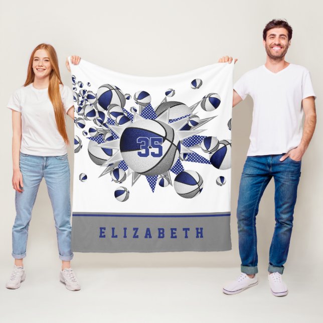Blåflickors sportgåvor, basketskulor stjärnor, blå fleecefilt (På plats)