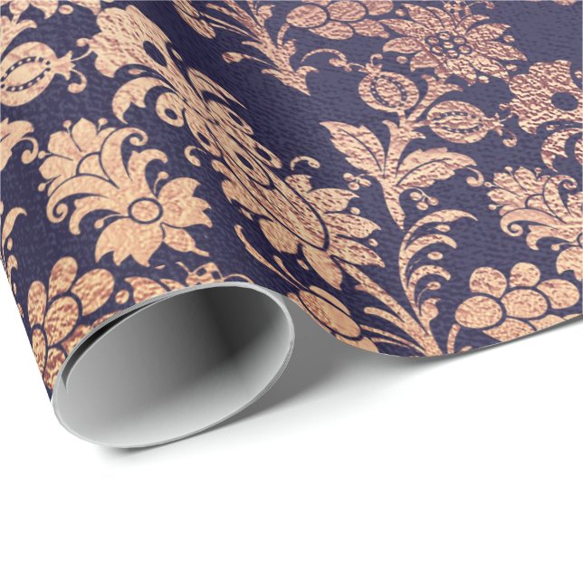 Blåflottan Royal Silver Ro kopparpulver Blommigt Presentpapper (Rullad Hörn)