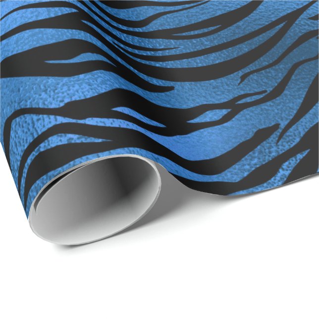 Blåflottans kobalt Black Metallic Tiger Animal Päl Presentpapper (Rullad Hörn)