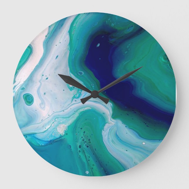 Blåflottans turkos Vatten Abstrakt Art Wall Clock Stor Klocka (Framsida)