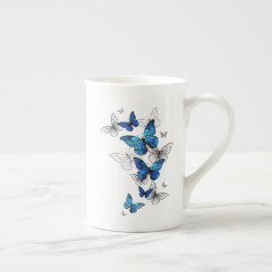Blåflygande fjärilar Morpho Benporslin Mugg