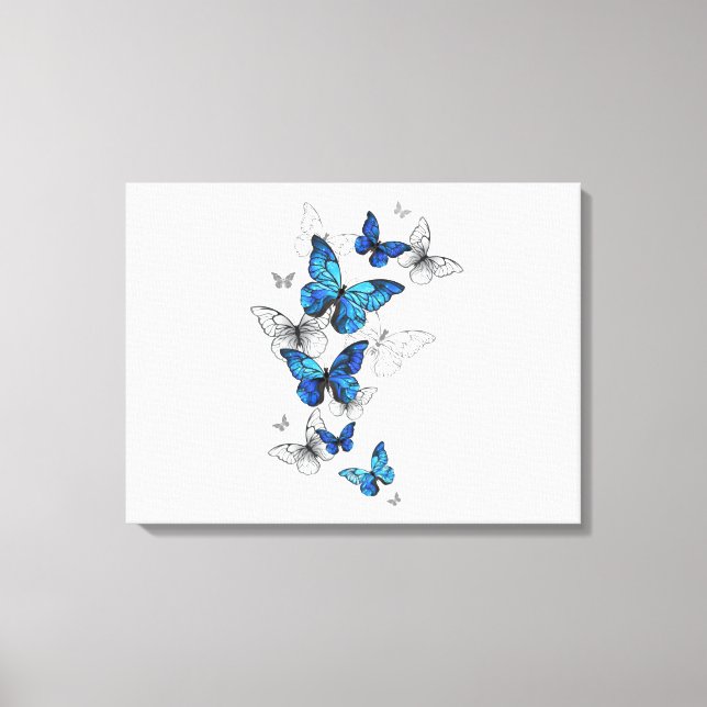 Blåflygande fjärilar Morpho Canvastryck (Framsida)