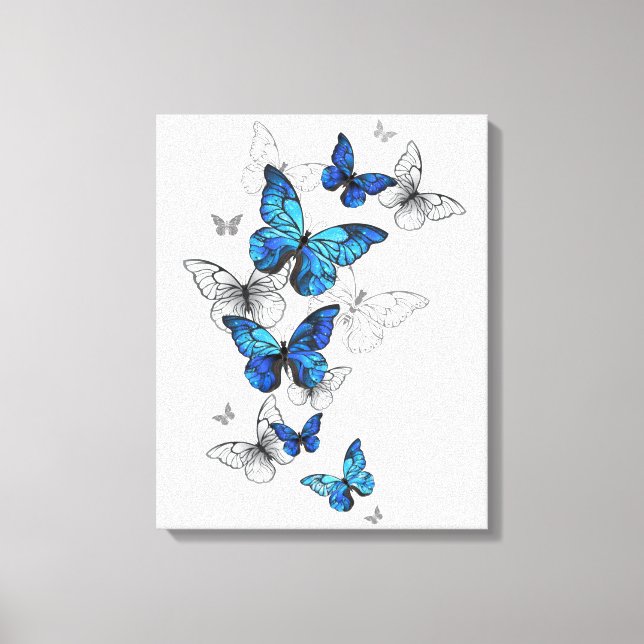 Blåflygande fjärilar Morpho Canvastryck (Framsida)