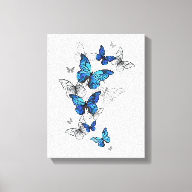 Blåflygande fjärilar Morpho Canvastryck (Framsida)