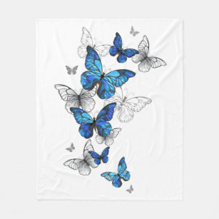 Blåflygande fjärilar Morpho Fleecefilt