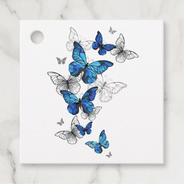 Blåflygande fjärilar Morpho Gåvor Etiketter (Framsida)