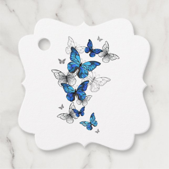 Blåflygande fjärilar Morpho Gåvor Etiketter (Framsida)