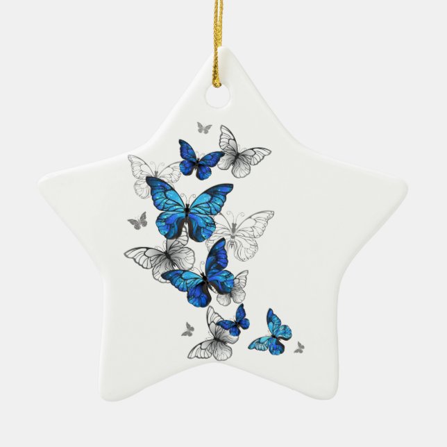 Blåflygande fjärilar Morpho Julgransprydnad Keramik (Framsidan)