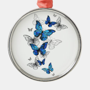 Blåflygande fjärilar Morpho Julgransprydnad Metall