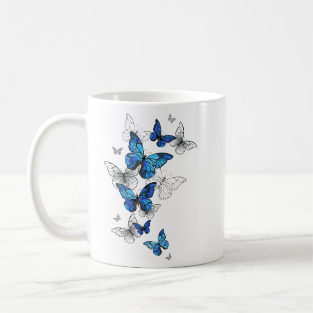 Blåflygande fjärilar Morpho Kaffemugg (Vänster)