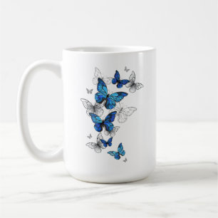 Blåflygande fjärilar Morpho Kaffemugg