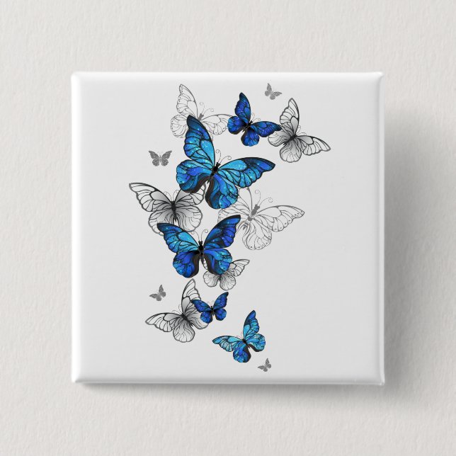 Blåflygande fjärilar Morpho Knapp (Framsida)
