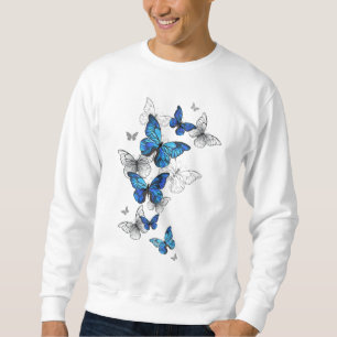 Blåflygande fjärilar Morpho Lång Ärmad Tröja