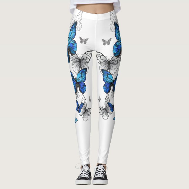 Blåflygande fjärilar Morpho Leggings (Framsida)