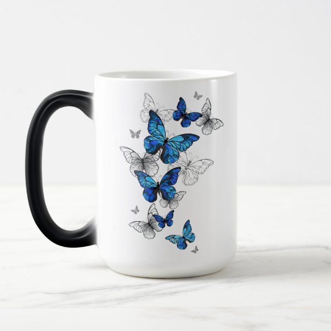 Blåflygande fjärilar Morpho Magisk Mugg (Vänster)