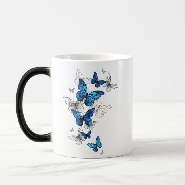 Blåflygande fjärilar Morpho Magisk Mugg (Vänster)
