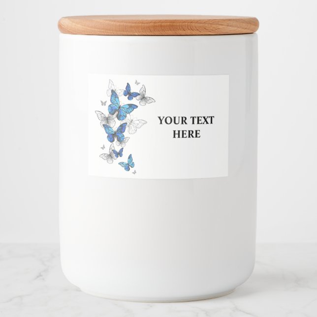 Blåflygande fjärilar Morpho Mat Etiketter (Framsida)