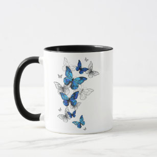 Blåflygande fjärilar Morpho Mugg