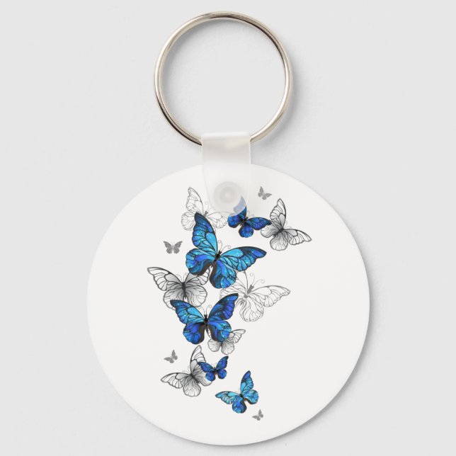 Blåflygande fjärilar Morpho Nyckelring (Framsida)