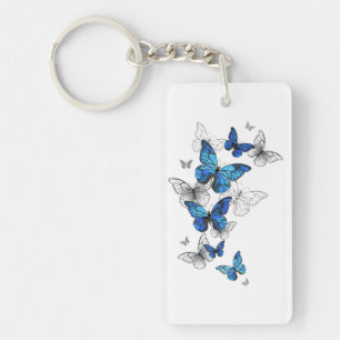Blåflygande fjärilar Morpho Nyckelring