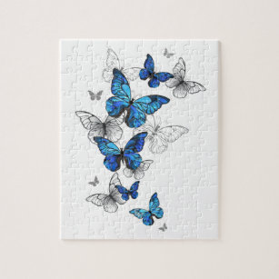 Blåflygande fjärilar Morpho Pussel