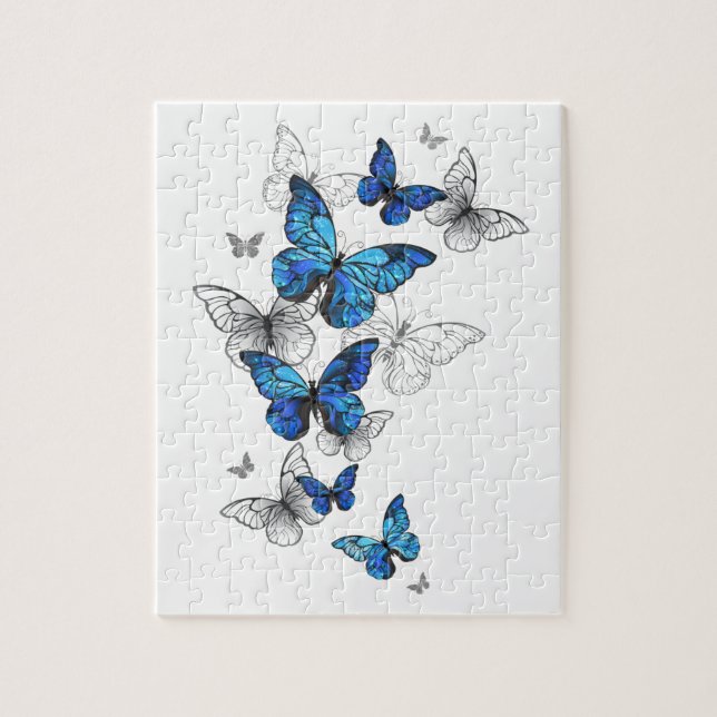 Blåflygande fjärilar Morpho Pussel (Vertikal)