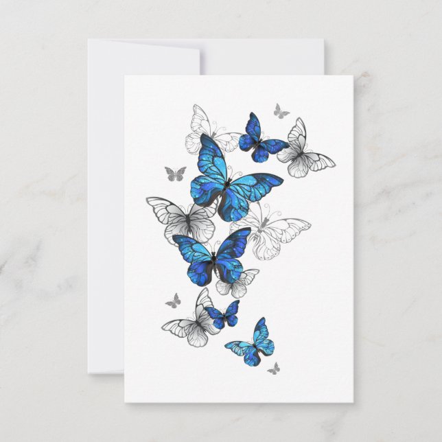 Blåflygande fjärilar Morpho Spara Datumet (Framsida)