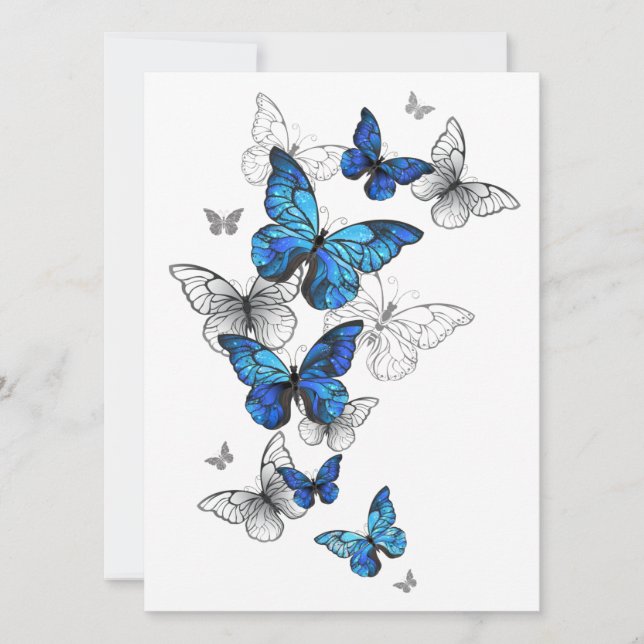 Blåflygande fjärilar Morpho Spara Datumet (Framsida)