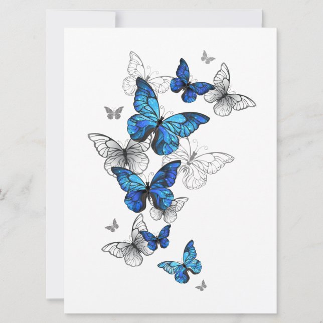 Blåflygande fjärilar Morpho Spara Datumet (Framsida)