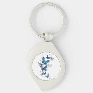 Blåflygande fjärilar Morpho Swirl Silverfärgad Nyckelring