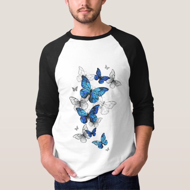 Blåflygande fjärilar Morpho T Shirt (Framsida)