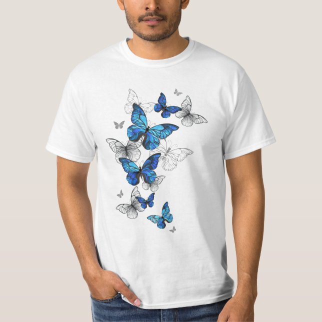 Blåflygande fjärilar Morpho T Shirt (Framsida)