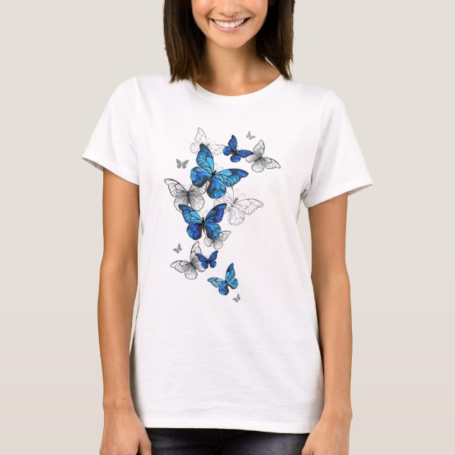 Blåflygande fjärilar Morpho T Shirt (Framsida)