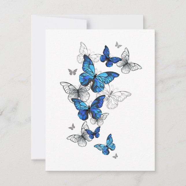 Blåflygande fjärilar Morpho Tack Kort (Framsida)