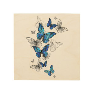 Blåflygande fjärilar Morpho Trätavla