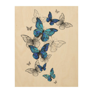 Blåflygande fjärilar Morpho Trätavla