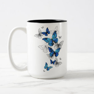 Blåflygande fjärilar Morpho Två-Tonad Mugg