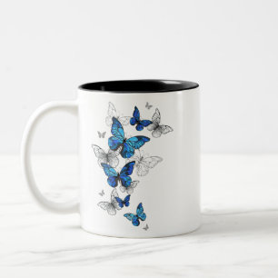 Blåflygande fjärilar Morpho Två-Tonad Mugg